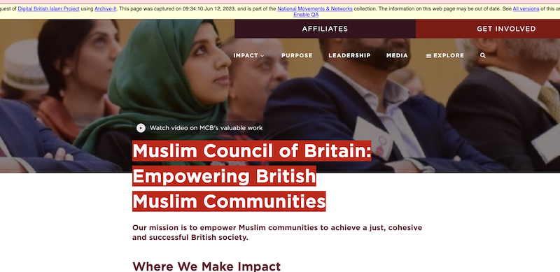 Screenshot: Muslim Council of Britain, June 2023  