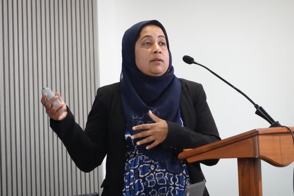 Digital British Islam, Prof Cheruvallil-Contractor, East London Mosque. May 2025. Photo: Yvonne Howard-Bunt