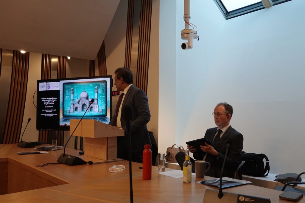 Foysol Choudhry MBE MSP and Prof. Gary R. Bunt. Scottish Parliament. 29 Apr 2025. Photo: Yvonne Howard-Bunt